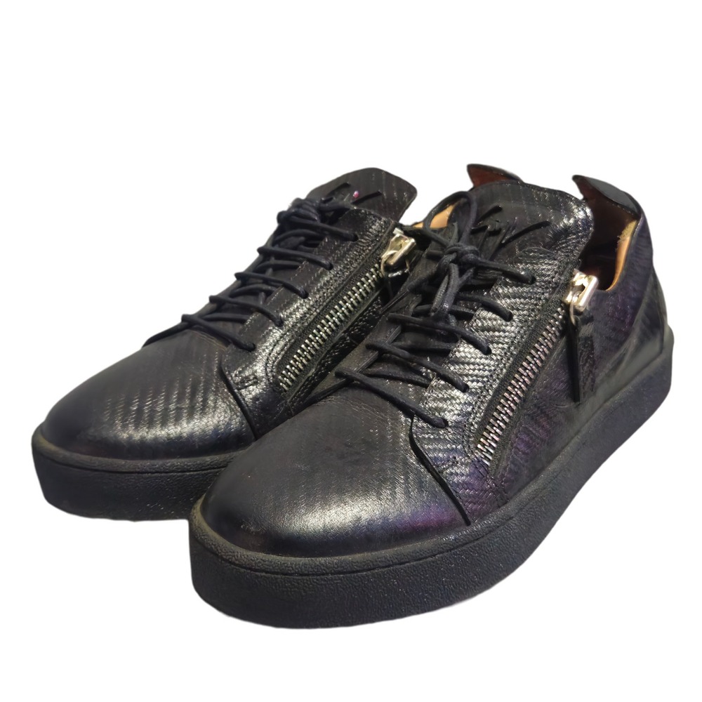Giuseppe Zanotti 7116 Low Top Sneaker Mens 9 US 42 Black Leather Dual Zip Italy